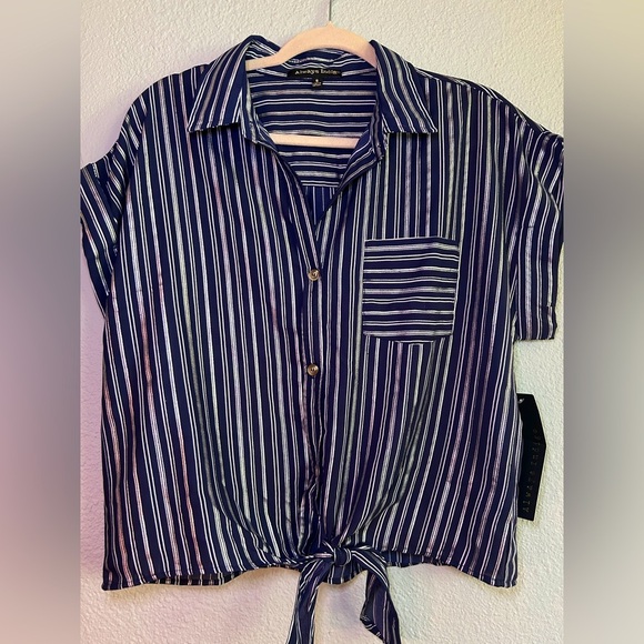 always indigo Tops - NWT Always Indigo Blue Stripped Button Up Womens Small Created In L.A